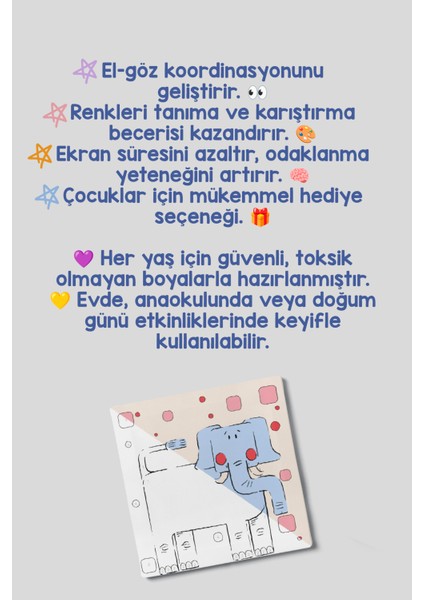 Fil Temalı Çocuk Tuval Boyama Seti | 20X20 Tuval + 6 Renk Akrilik Boya + Ahşap Şövale + Fırça indirimleri