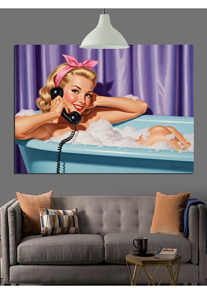 Pin-Up Kadın Küvet Banyo Dekoratif Kanvas - Mdf Ahşap Tablo modelleri