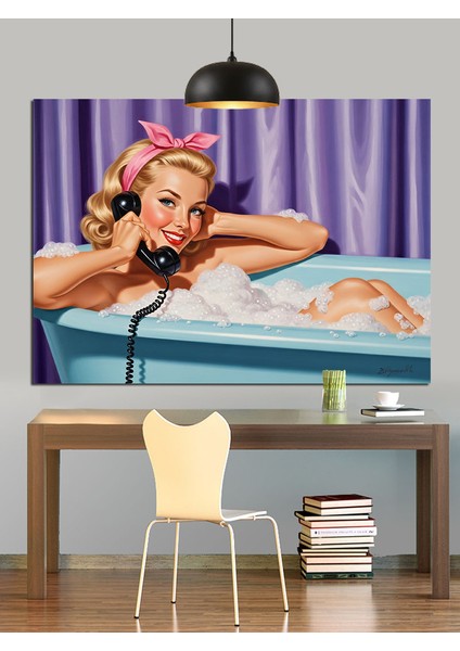 Pin-Up Kadın Küvet Banyo Dekoratif Kanvas - Mdf Ahşap Tablo fırsatları