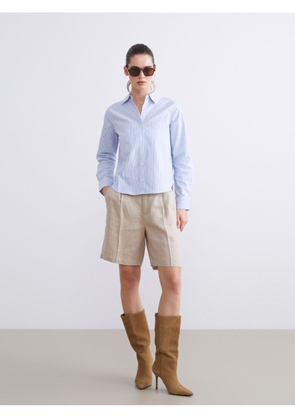 Yeni Sezon Loose Fit %100 Keten Kadın Pileli Şort