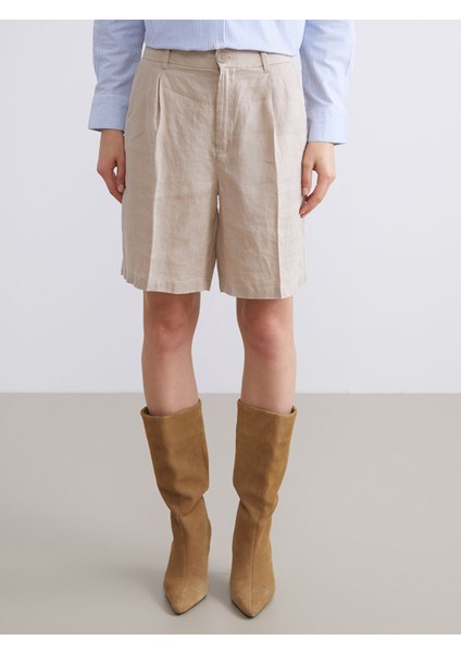 Yeni Sezon Loose Fit %100 Keten Kadın Pileli Şort fiyatları