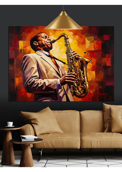 Saksafon Çalan Adam Silüeti Dekoratif Kanvas - Mdf Ahşap Tablo fiyatları