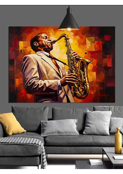 Saksafon Çalan Adam Silüeti Dekoratif Kanvas - Mdf Ahşap Tablo modelleri