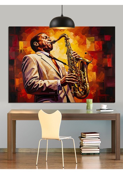 Saksafon Çalan Adam Silüeti Dekoratif Kanvas - Mdf Ahşap Tablo indirimleri