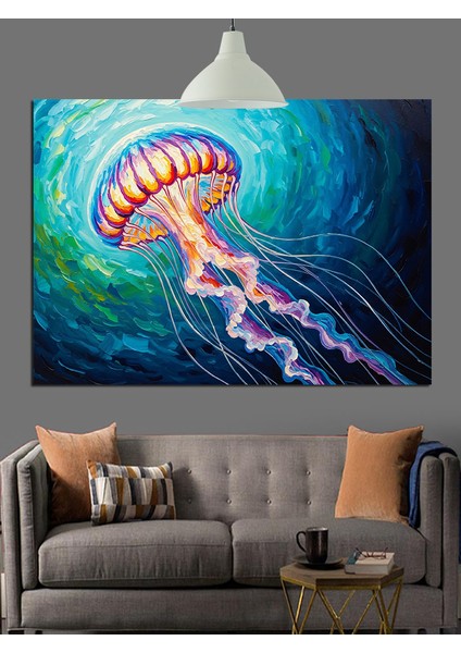 Okyanusta Yüzen Denizanası Dekoratif Kanvas - Mdf Ahşap Tablo fiyatları
