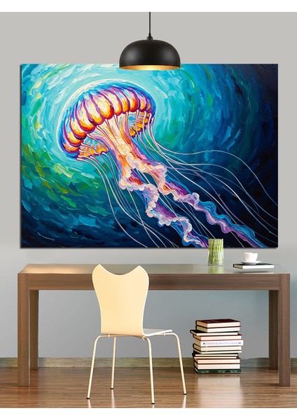 Okyanusta Yüzen Denizanası Dekoratif Kanvas - Mdf Ahşap Tablo modelleri