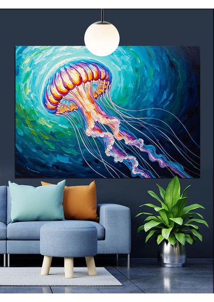Okyanusta Yüzen Denizanası Dekoratif Kanvas - Mdf Ahşap Tablo fırsatları