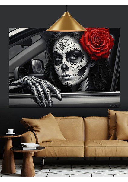 Kırmızı Gül ve Dövmeli Zombi Kadın Dekoratif Kanvas - Mdf Ahşap Tablo indirimleri