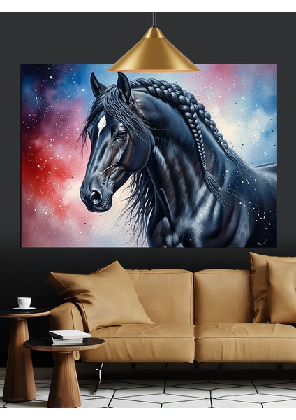 Siyah At Portresi Güç Dekoratif Kanvas - Mdf Ahşap Tablo