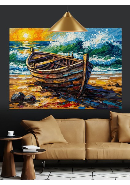 Eski Tekne Kıyıya Vurmuş Dekoratif Kanvas - Mdf Ahşap Tablo