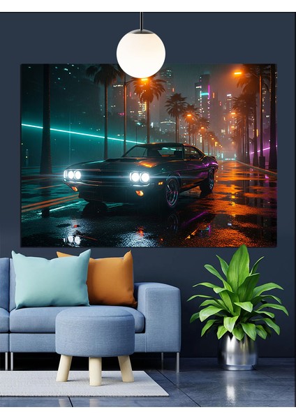 Şehirde Islak Yol Gece Manzarası Dekoratif Kanvas - Mdf Ahşap Tablo modelleri