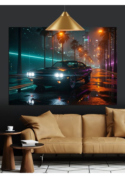 Şehirde Islak Yol Gece Manzarası Dekoratif Kanvas - Mdf Ahşap Tablo fırsatları