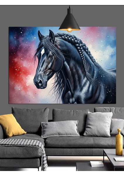 Siyah At Portresi Güç Dekoratif Kanvas - Mdf Ahşap Tablo fiyatları