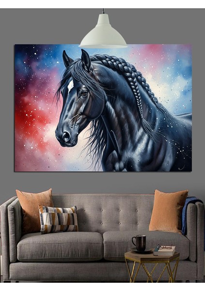 Siyah At Portresi Güç Dekoratif Kanvas - Mdf Ahşap Tablo modelleri