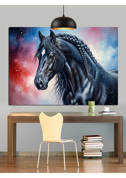 Siyah At Portresi Güç Dekoratif Kanvas - Mdf Ahşap Tablo fırsatları