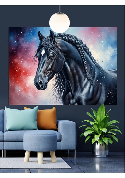 Siyah At Portresi Güç Dekoratif Kanvas - Mdf Ahşap Tablo indirimleri