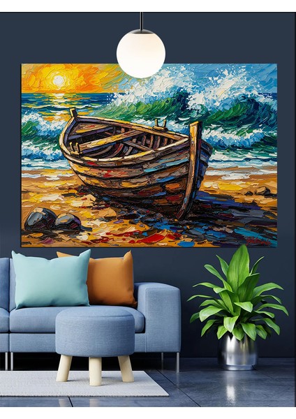 Eski Tekne Kıyıya Vurmuş Dekoratif Kanvas - Mdf Ahşap Tablo indirimleri