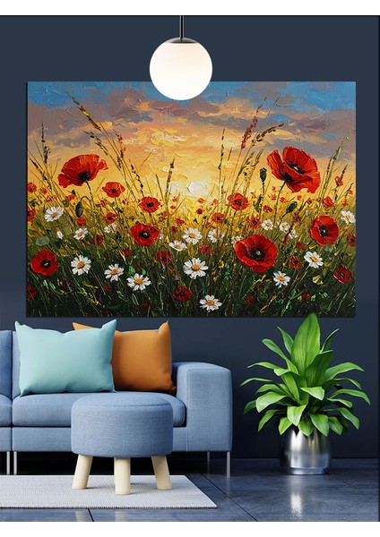 Kırmızı Gelincik Tarlası Sanat Dekoratif Kanvas - Mdf Ahşap Tablo
