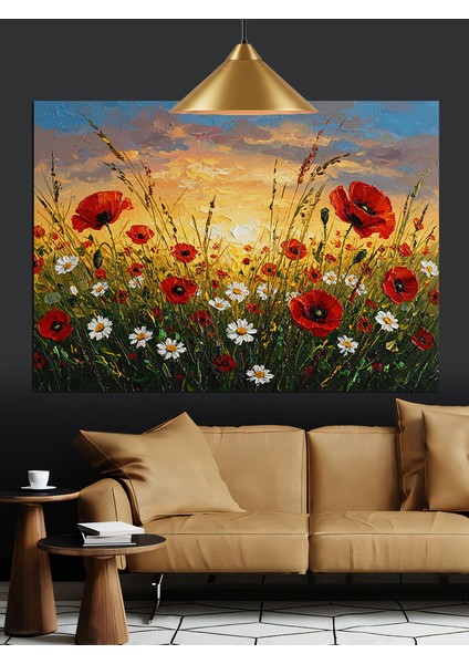 Kırmızı Gelincik Tarlası Sanat Dekoratif Kanvas - Mdf Ahşap Tablo fiyatları