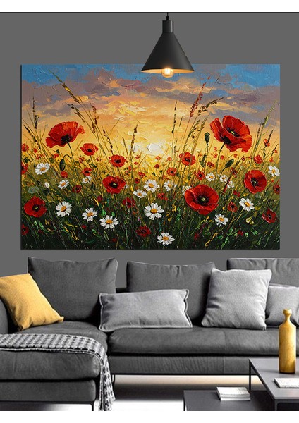 Kırmızı Gelincik Tarlası Sanat Dekoratif Kanvas - Mdf Ahşap Tablo modelleri