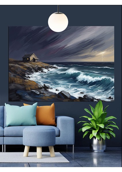 Fırtınalı Denizde Kayalıklar Dekoratif Kanvas - Mdf Ahşap Tablo modelleri