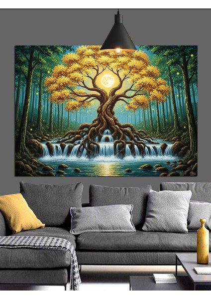 Hayat Ağacı Kökleri Gece Dekoratif Kanvas - Mdf Ahşap Tablo modelleri