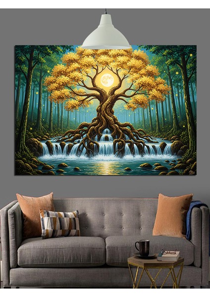 Hayat Ağacı Kökleri Gece Dekoratif Kanvas - Mdf Ahşap Tablo fırsatları