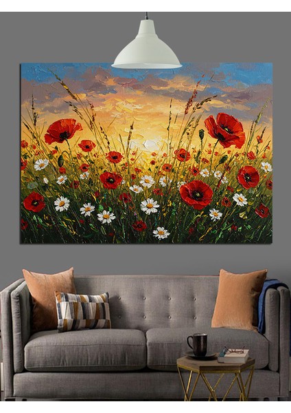 Kırmızı Gelincik Tarlası Sanat Dekoratif Kanvas - Mdf Ahşap Tablo fırsatları