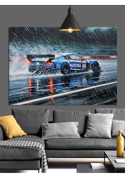 Hızlı Araba Islak Pist Dekoratif Kanvas - Mdf Ahşap Tablo