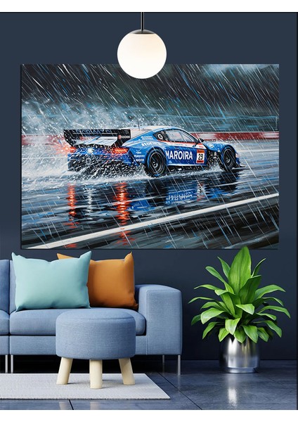 Hızlı Araba Islak Pist Dekoratif Kanvas - Mdf Ahşap Tablo fırsatları