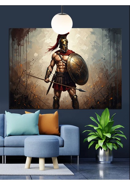 Antik Savaşçı Kalkan Mızrak Dekoratif Kanvas - Mdf Ahşap Tablo