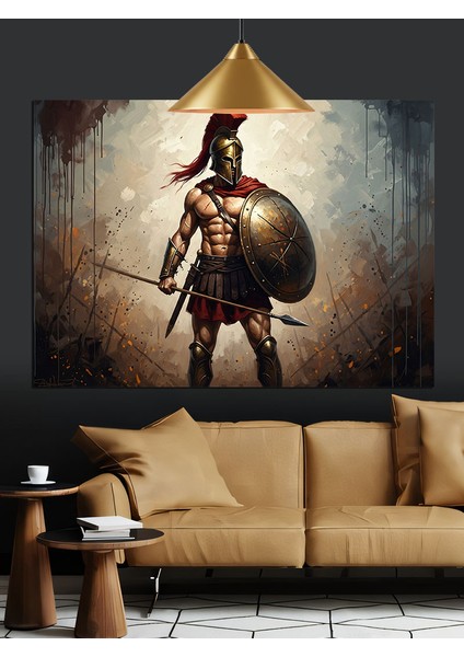Antik Savaşçı Kalkan Mızrak Dekoratif Kanvas - Mdf Ahşap Tablo fiyatları