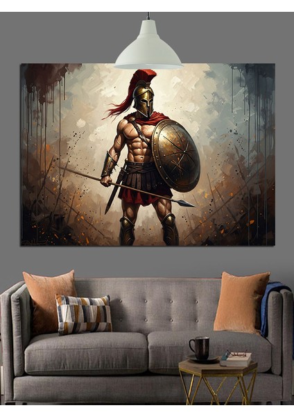 Antik Savaşçı Kalkan Mızrak Dekoratif Kanvas - Mdf Ahşap Tablo fırsatları