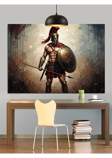 Antik Savaşçı Kalkan Mızrak Dekoratif Kanvas - Mdf Ahşap Tablo indirimleri