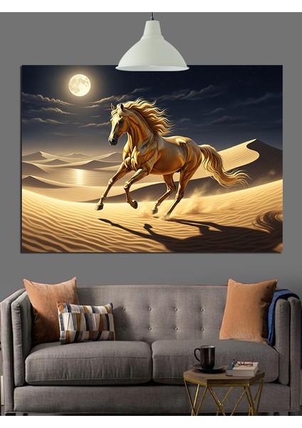 Ay Işığında Çölde Koşan Vahşi At Dekoratif Kanvas - Mdf Ahşap Tablo indirimleri