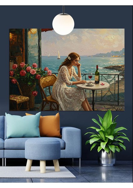 Denize Karşı Tek Başına Oturan Kadın Dekoratif Kanvas - Mdf Ahşap Tablo modelleri