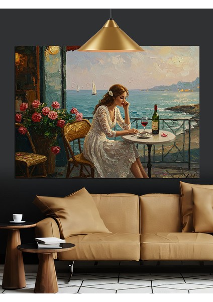 Denize Karşı Tek Başına Oturan Kadın Dekoratif Kanvas - Mdf Ahşap Tablo fırsatları
