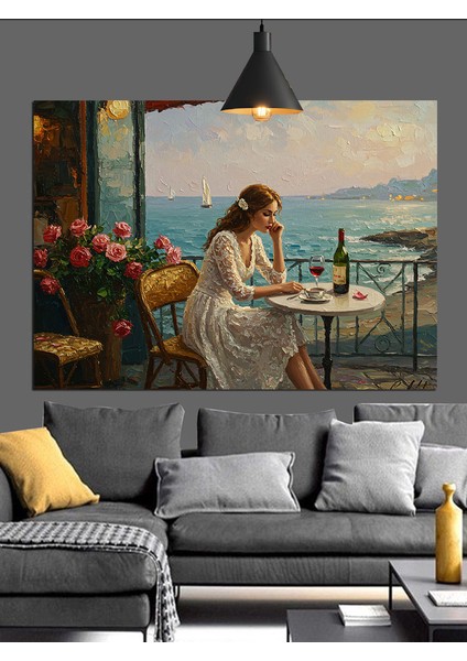 Denize Karşı Tek Başına Oturan Kadın Dekoratif Kanvas - Mdf Ahşap Tablo indirimleri