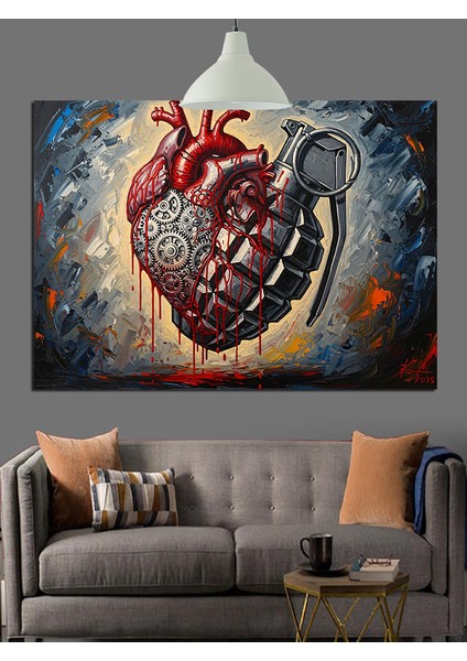 Kalp ve El Bombası Dekoratif Kanvas - Mdf Ahşap Tablo