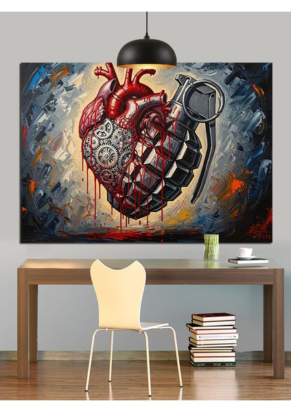 Kalp ve El Bombası Dekoratif Kanvas - Mdf Ahşap Tablo fiyatları