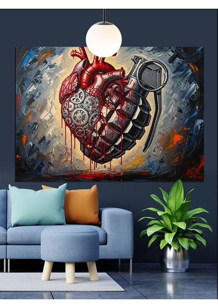 Kalp ve El Bombası Dekoratif Kanvas - Mdf Ahşap Tablo modelleri