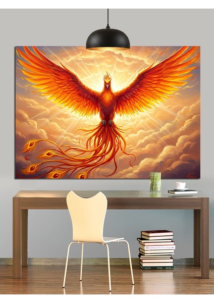 Yükselen Anka Kuşu Alevler Dekoratif Kanvas - Mdf Ahşap Tablo