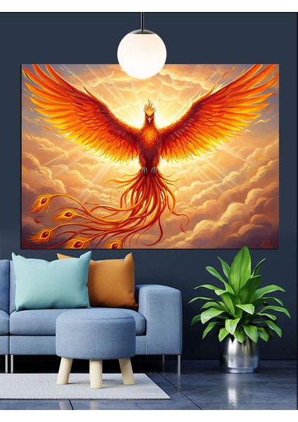 Yükselen Anka Kuşu Alevler Dekoratif Kanvas - Mdf Ahşap Tablo fiyatları