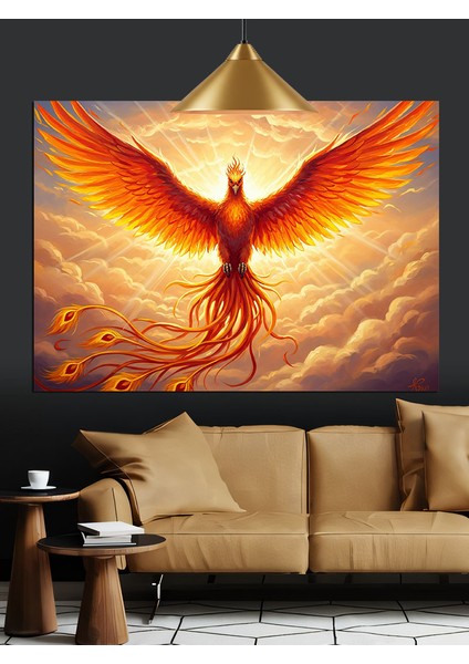 Yükselen Anka Kuşu Alevler Dekoratif Kanvas - Mdf Ahşap Tablo modelleri