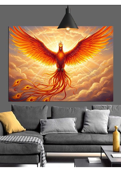 Yükselen Anka Kuşu Alevler Dekoratif Kanvas - Mdf Ahşap Tablo fırsatları