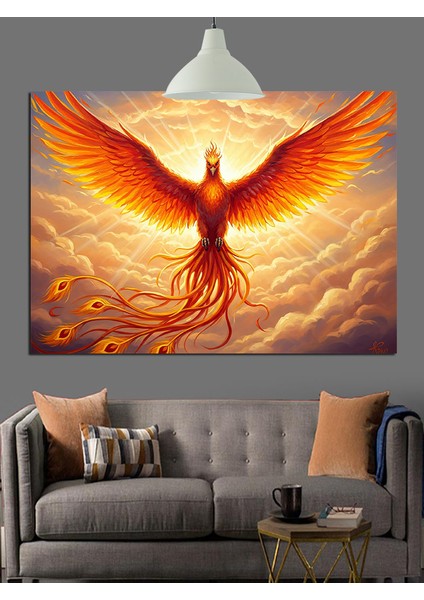 Yükselen Anka Kuşu Alevler Dekoratif Kanvas - Mdf Ahşap Tablo indirimleri