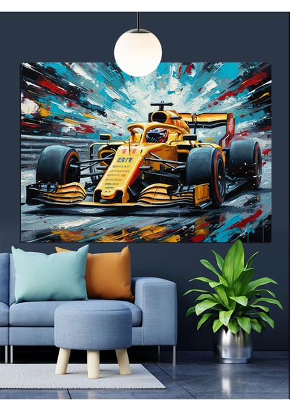 Yarış Pistinde Formula 1 Aracı Dekoratif Kanvas - Mdf Ahşap Tablo fiyatları