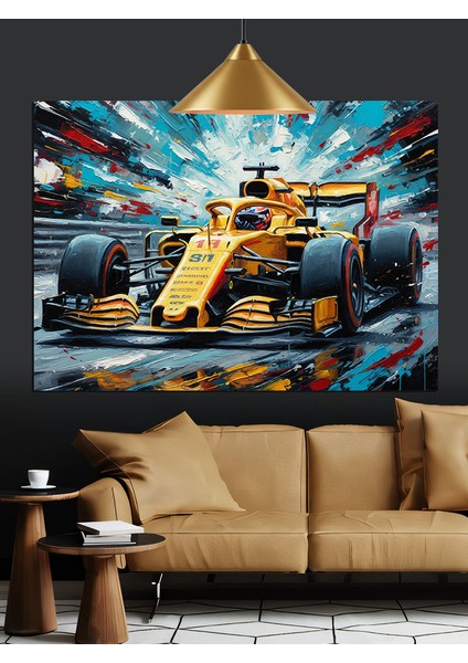 Yarış Pistinde Formula 1 Aracı Dekoratif Kanvas - Mdf Ahşap Tablo modelleri