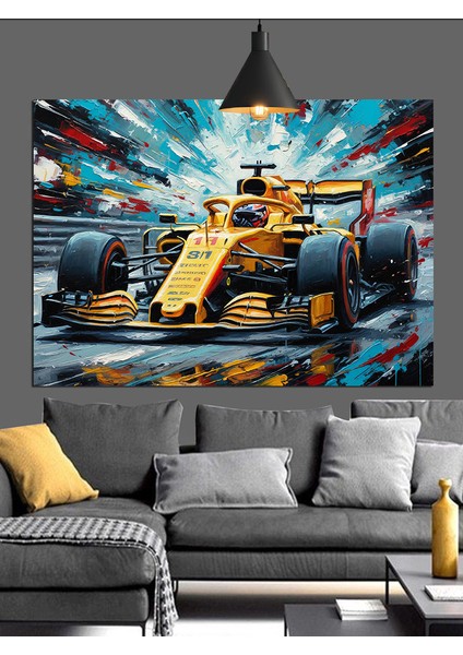 Yarış Pistinde Formula 1 Aracı Dekoratif Kanvas - Mdf Ahşap Tablo fırsatları