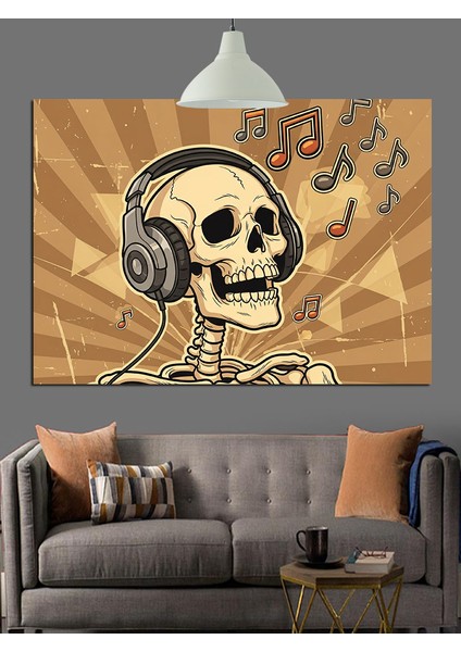 Kulaklıklı Kurukafa Müzik Dinliyor Dekoratif Kanvas - Mdf Ahşap Tablo indirimleri